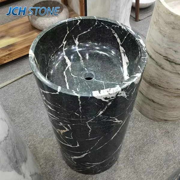 black marble stone pedestal shampoo sinks cylindrical washbasin free standing art wash basin