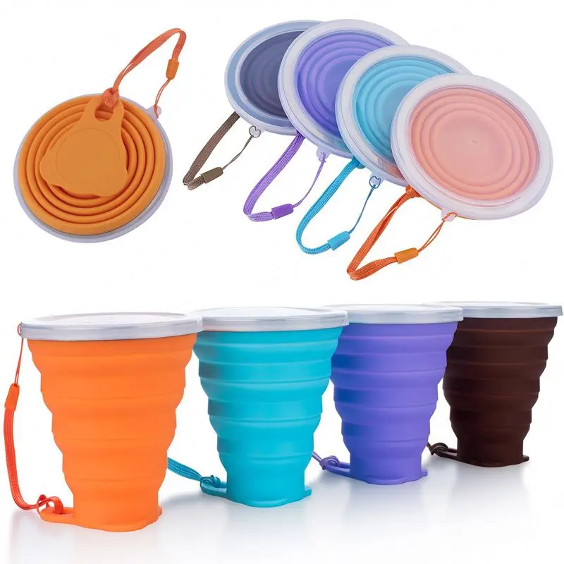 Amazon Hot Sale Silicone Folding Cup for travelling camping Outdoor Coffee Cup with Keychain Portable bowl cup mug Wholesale
