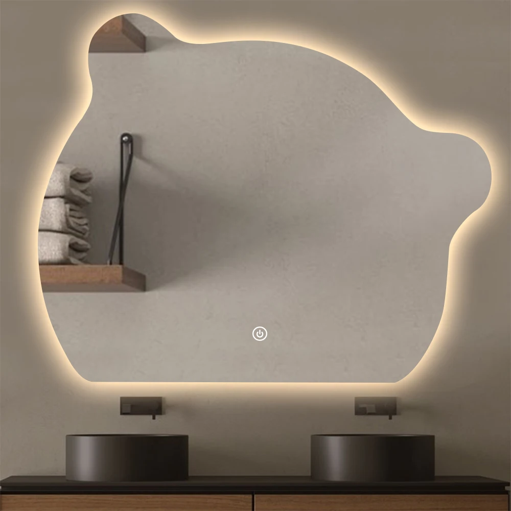 Irregular Bear-shaped Wall Dressing Mirror Led Light Touch Screen Dressing Mirror Smart Bathroom Mirror and Speaker