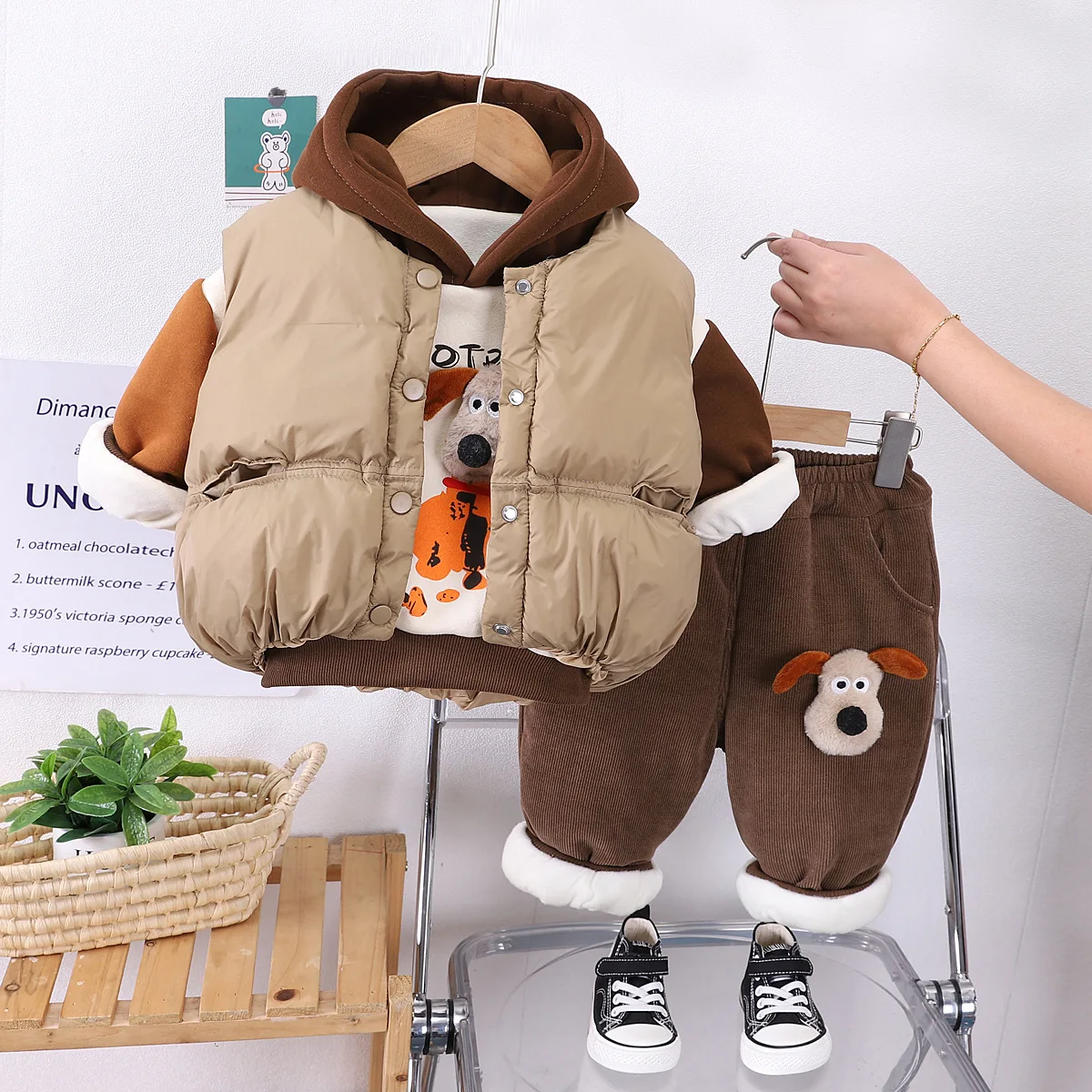 New Design Baby Winter Clothes Cute Cartoon Children Thicken Clothing Boys Cotton Clothes 3 Piece Set Vest+Shirt+Pants