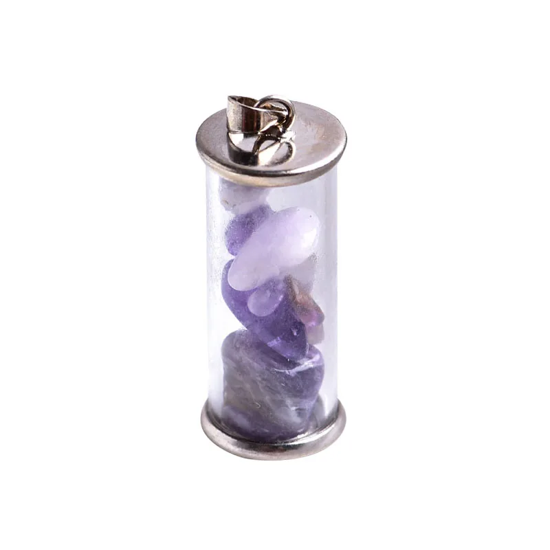 
Wholesale Natural Crystal Pendant Amethyst Wishing Bottle Necklace Healing Stone Amethyst Roller Bottle 