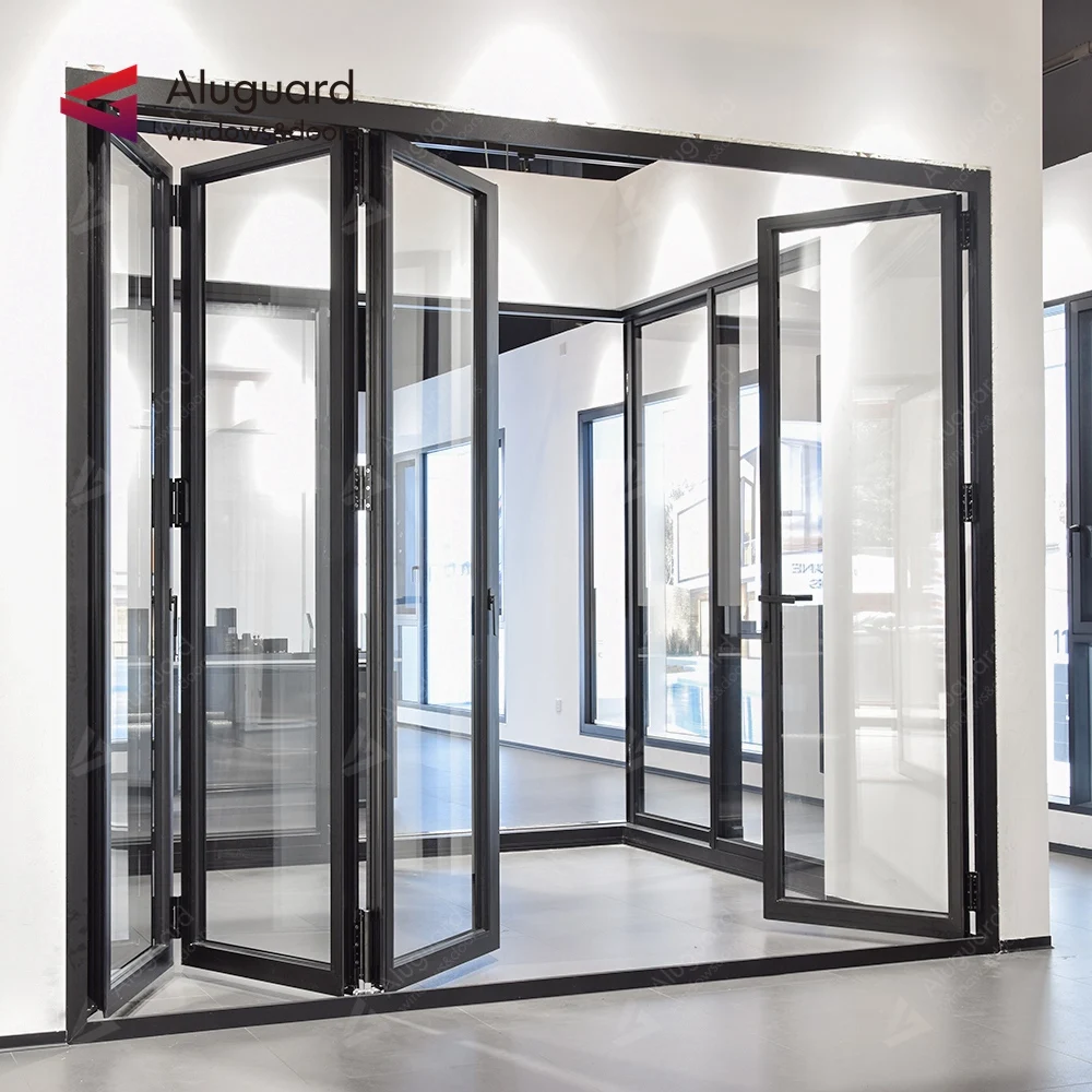 balcony aluminium sliding folding glass doors  bi fold aluminum profile bulletproof laminated glass bifold door folding patio