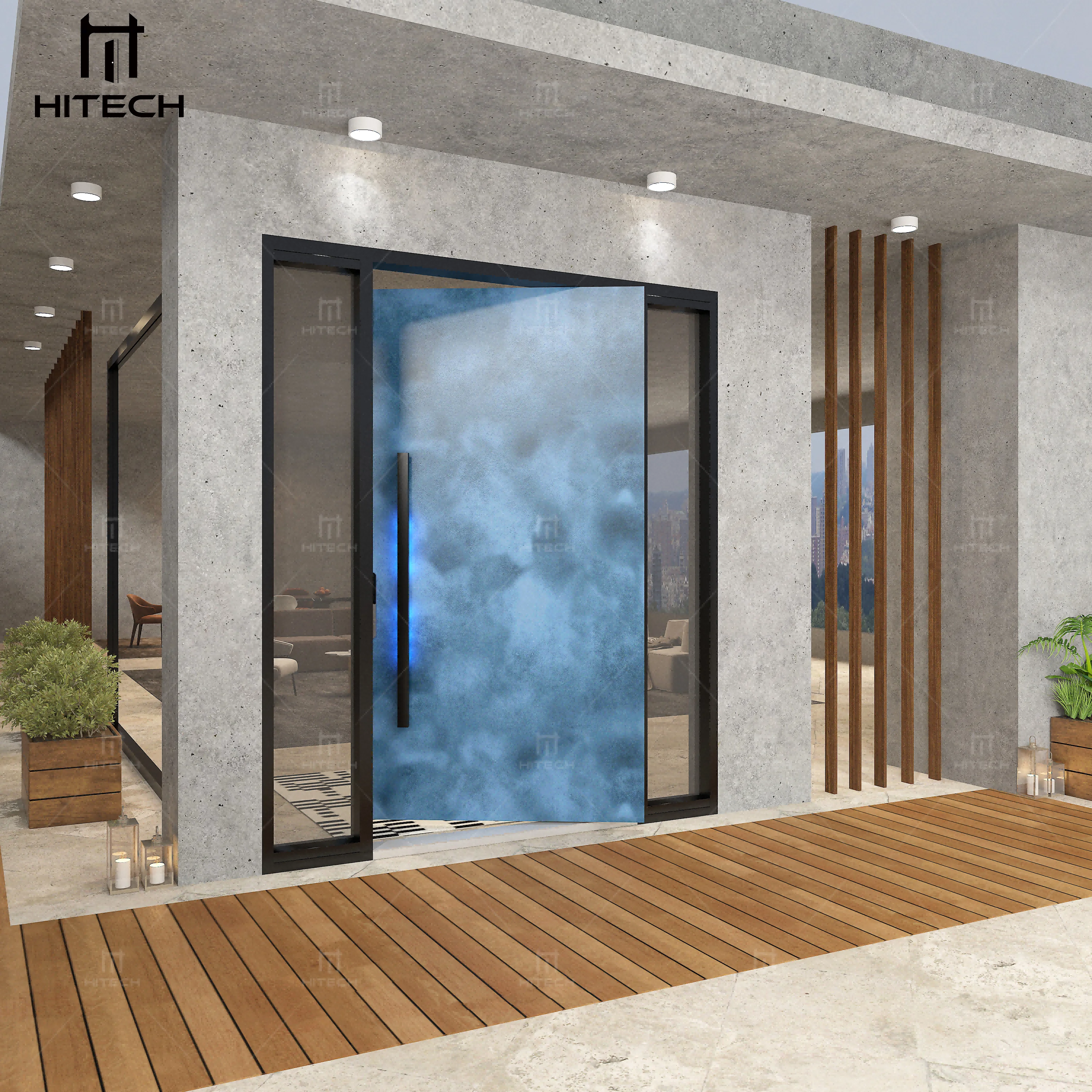 Hitech large aluminium pivot front door cast aluminum security front entry doors high quality exterior steel doors for houses