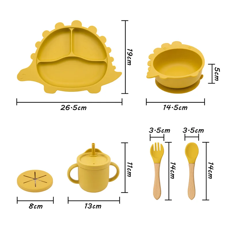 Dinosaur Silicone Children Plate Baby Plates Sets Baby Feeding Dish Suction Baby Silicone Tableware Plate Bowl With Spoon