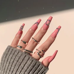 New Custom Design Luxury Personality Long Coffin Oval Finger Nails Full Cover Artificial Art Press On Acrylic Nails Tips