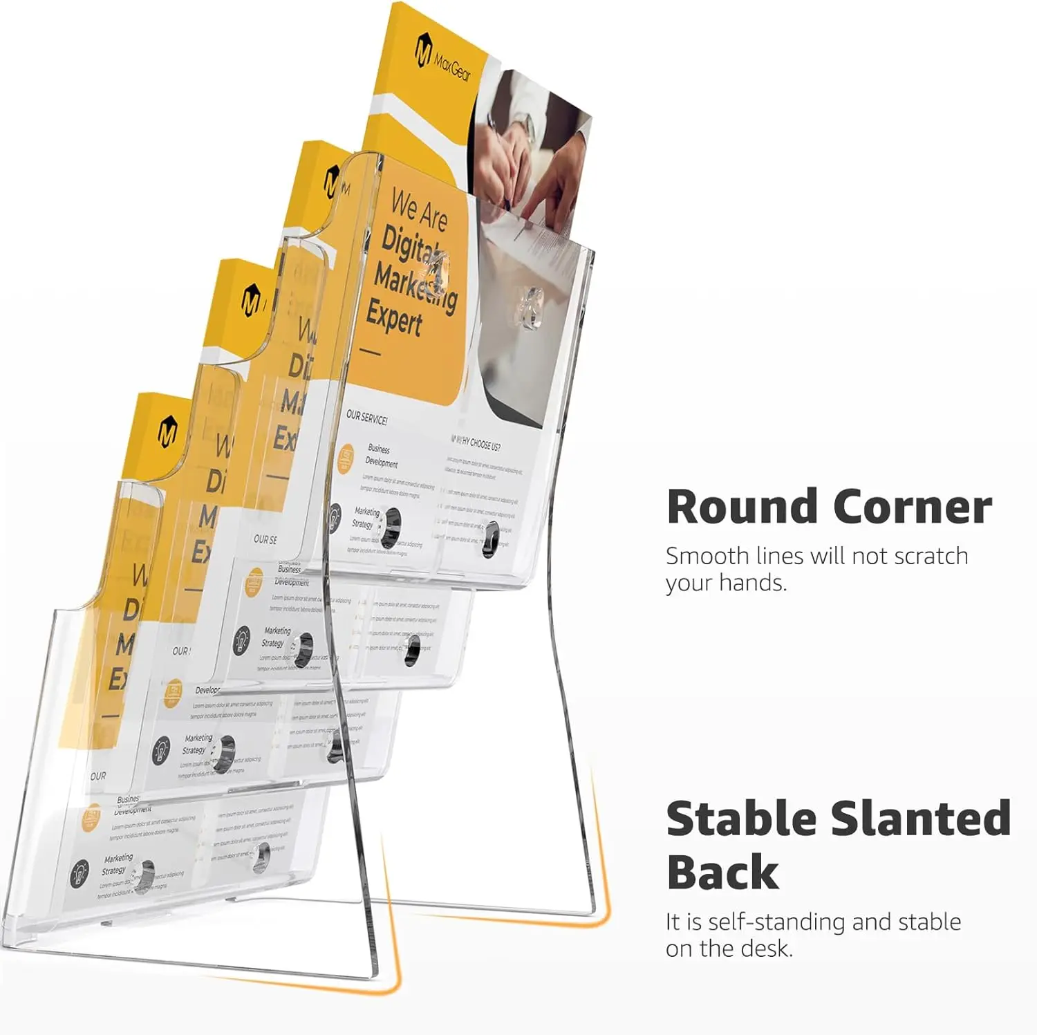 Acrylic Brochure Holder 8.5 x 11 inch, 4 Tier Clear Literature Organizer Magazine Stand with Removable Divider for 4 x 9 inch