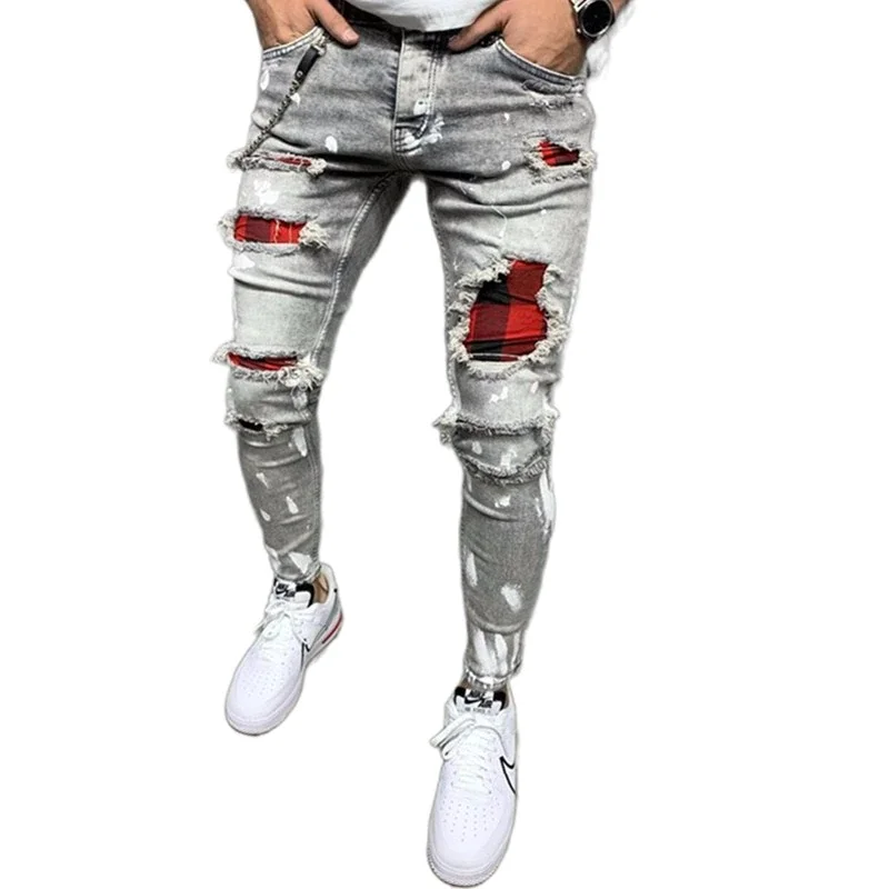 Pantalones Jeans Skinny Distressed Custom Patchwork Jeans Men Trouser Jeans Homme Stylish Latest Design Stretch Denim 30 Casual