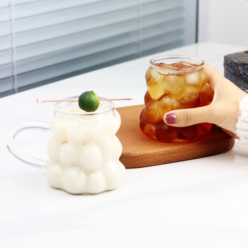 Multifunctional hand blown glass mug iced coffee glasses comfortable to hold drinking glasses