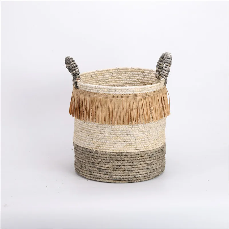 
Factory Supply Woven Straw Non-Toxic Woven Corn Rope Storage Basket 