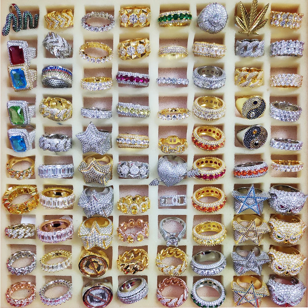 Custom Wholesale New Stainless Steel Hip Hop Iced Out Gold Vermiel Signet Engraved Mens Ring