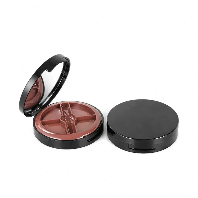 Customized Round Plastic Empty Eyeshadow Palette Case  Private Label Glitter  4 Colors well With Brush Space