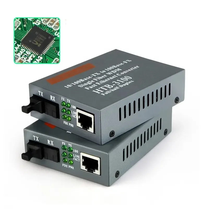 FTTH Fiber Optic Media Converter Simplex Optical Transceiver HTB 3100 Netlink 25km A/B Fiber Media Converter RJ45 Network Cable