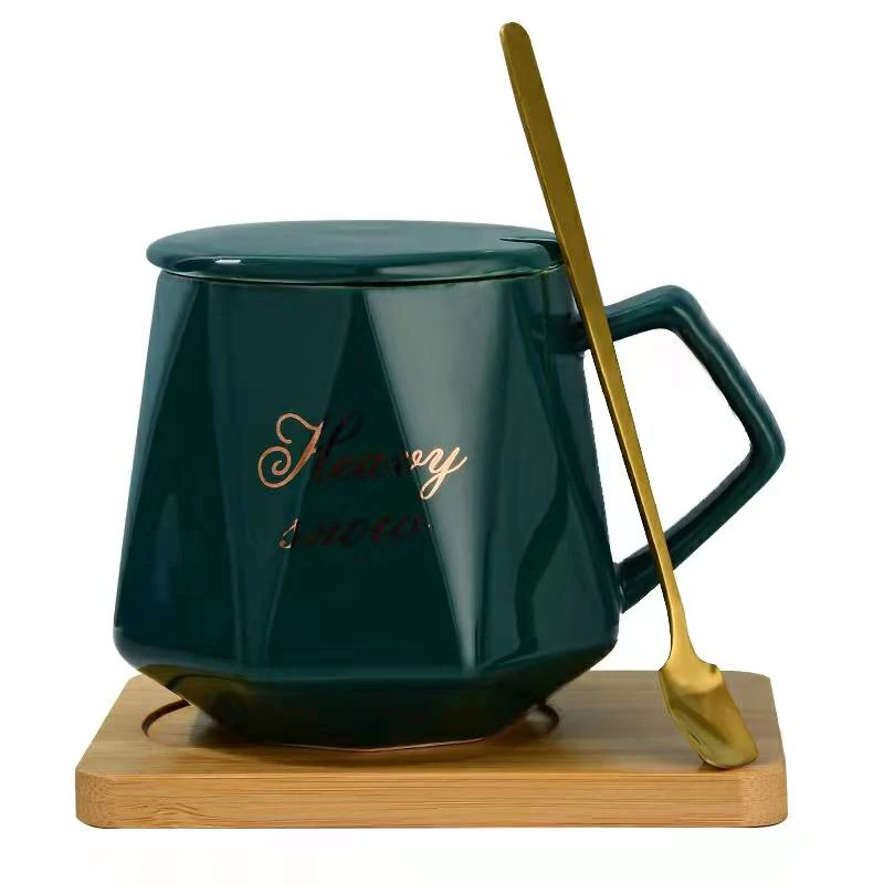 Creative ceramic mugs coffee mugs with handle and lid diamond-shaped porcelain mugs with gift box