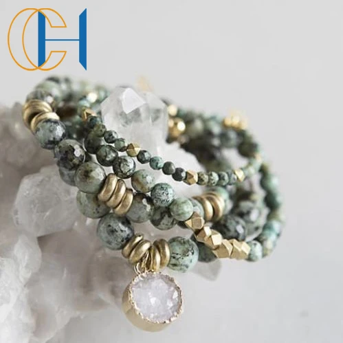 C&H Custom Fashion Custom Rhinestone Green Blue Charm Bracelet Crystal Beaded Bracelet