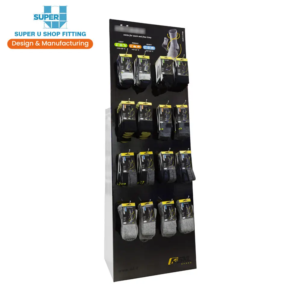 Custom Retail Sock Display Wooden Socks Sales Stand Furniture Footwear POP up Floorstanding Two Sided Mobile Display for Socks