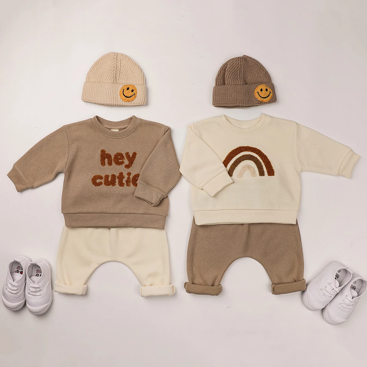 High Quality Baby Clothes Set Hoodies Fabric Long Sleeve Chest Print Rainbow Kids Toddler Clothes Tracksuit