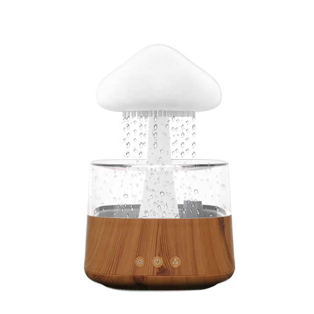 Wood rain cloud humidifier with 7 color led light air mushroom humidifier rain cloud water drop scent machine aroma diffuser