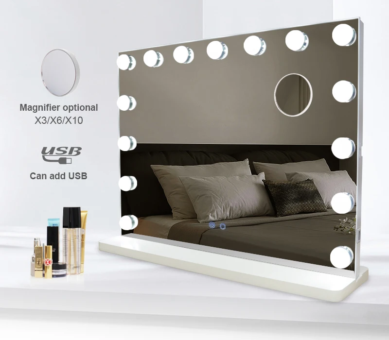 15 bulbs Desktop Vanity Mirror With Removable Base LED Wall Mirror Customize Lighted Cosmetic Mirror For Home Salon