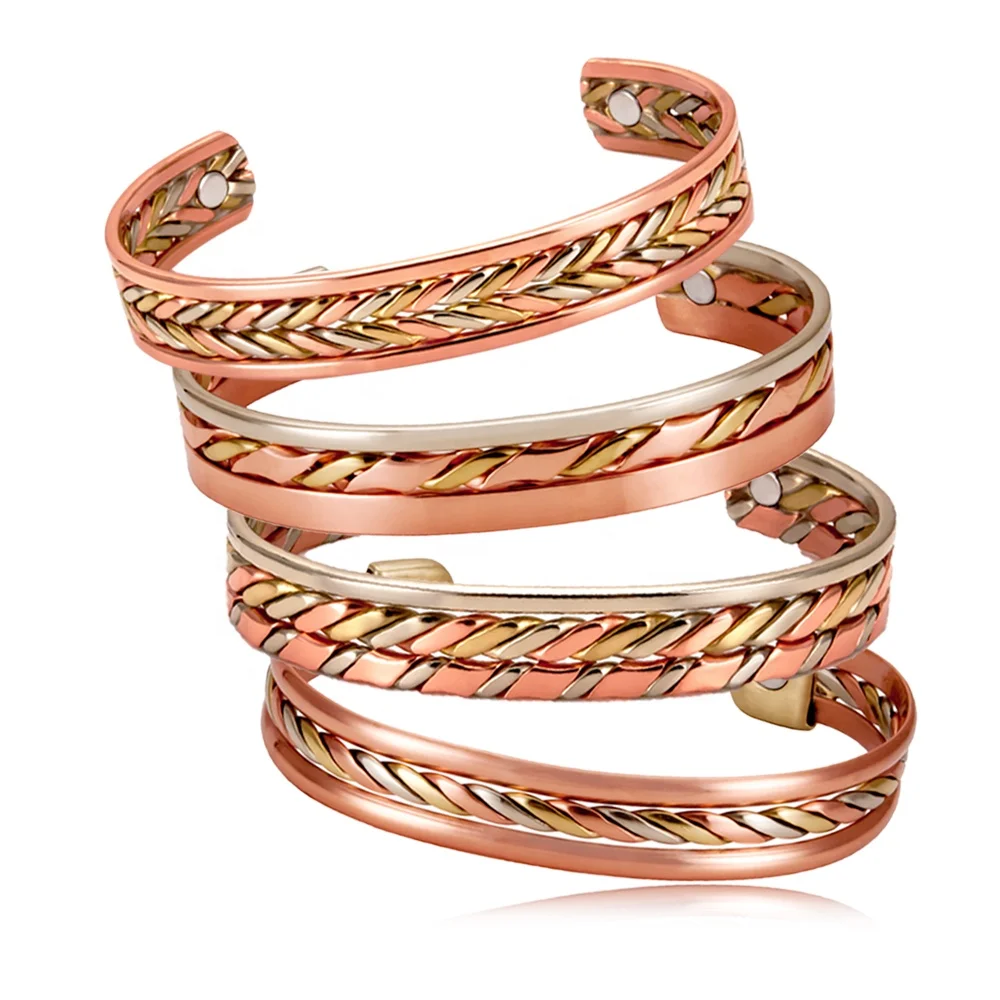 Wollet Antique Twisted Braided Wide Cuff Magnetic Therapy Pure Copper Bangle Bracelets