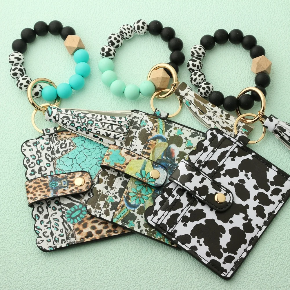 New Silicone Bead Card Bag Holder Western Style Bullhead Sunflower Bracelet Card Bag Women Wallet Keychain