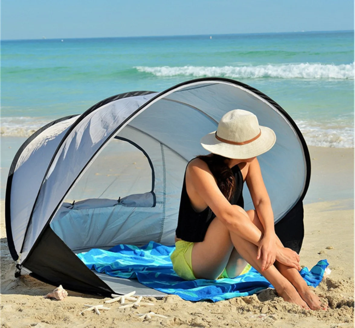 New Arrival UV30+ Sun Shade Shelter Polyester Steel Wire Pole Pop Up Summer Beach Camping Tent For Outdoors