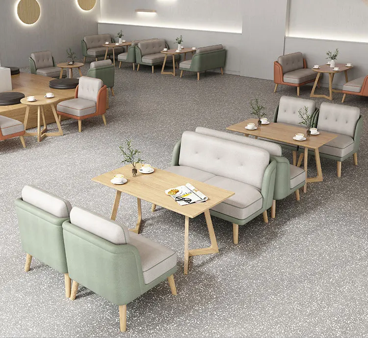 Cafe shop dining chairs and table set sofa booth seating tech cloth dining chairs with ash legs