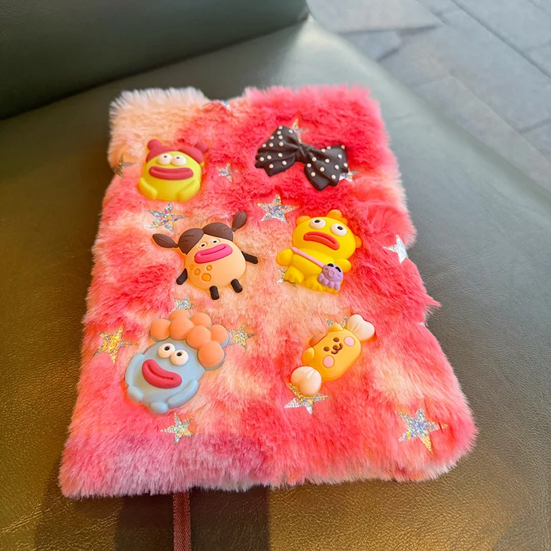 BEYOND Korean Beautiful School Animal 80 Sheets Furry Cute Plush Cover Journal Notebook For Kids Girls Gift