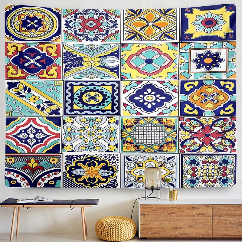 Colorful Psychedelic Indian Mandala Tapestry Wall Hanging Bohemian Tarot Card Witchcraft Yoga Mat Home Bedspread