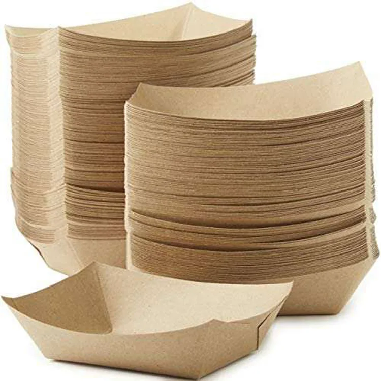 Custom Biodegradable Kraft Paper Lunch Boxes Disposable Boat Paper Tray