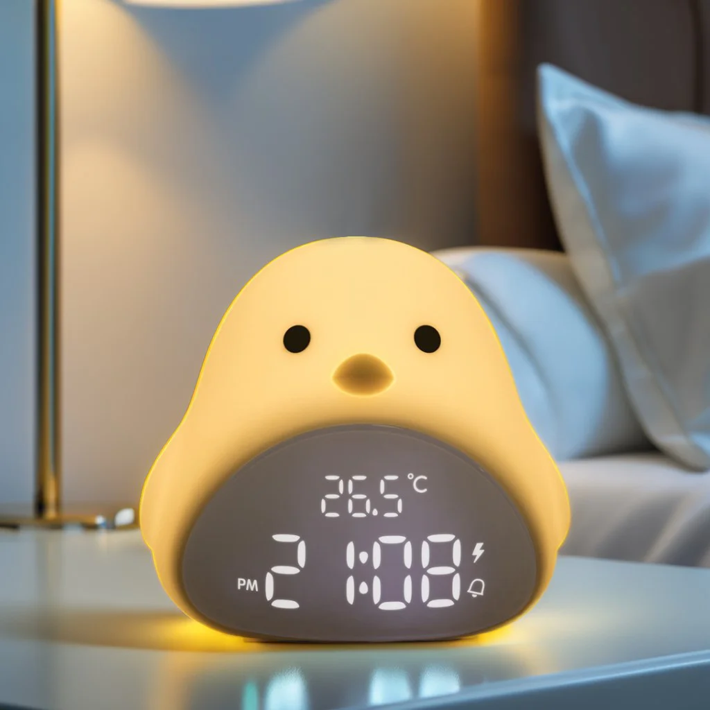 Modern Cute USB Rechargeable LED Bird Design Bedroom Night Light Digital Analog-Digital Clocks Adjustable Brightness Alarm Clock