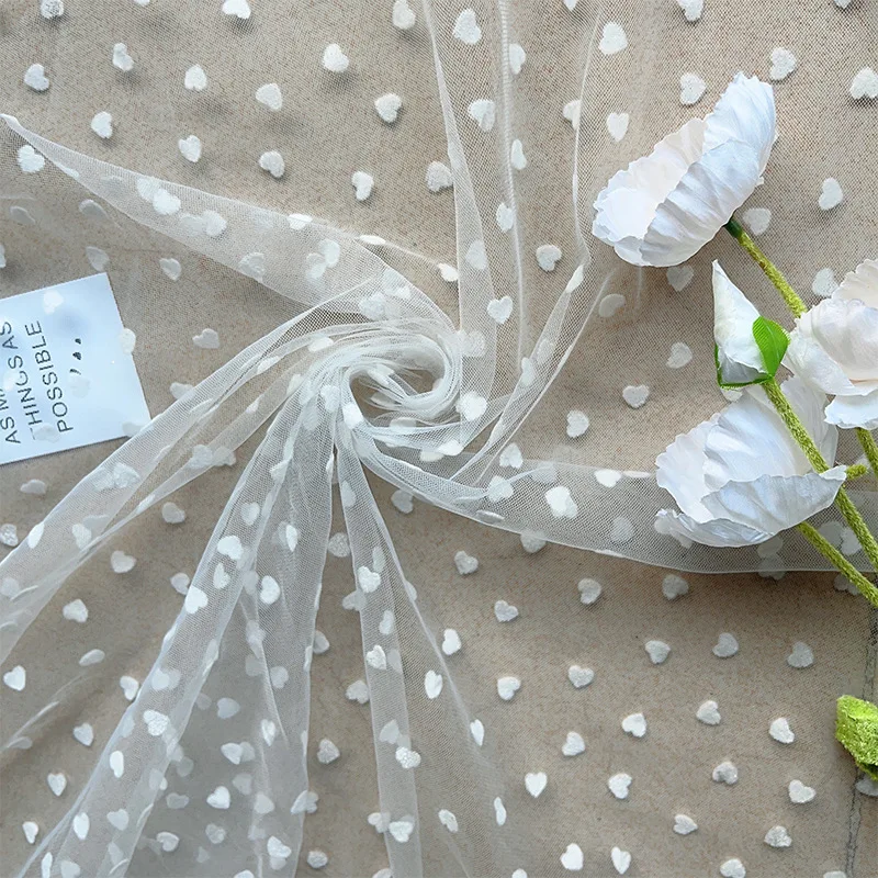 RTS 100% Nylon Flocked Heart Mesh Fabric
