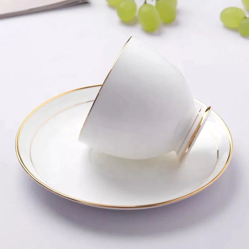 Cheap Price Turkish Bone China Coffee Cups Set White Porcelain Coffee Gold Silver Rim Personalized Tea Cups and Saucers