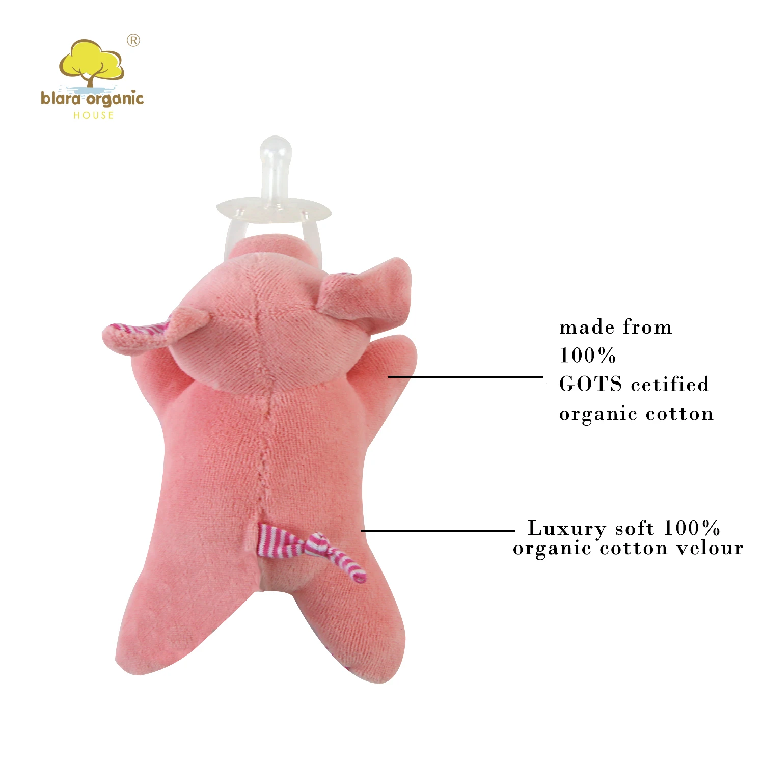 Blara 100% Cotton Organic Animal Plush Toys Pink Piggy With Pacifier Baby Sleeping Comforter  Stuffed Toys