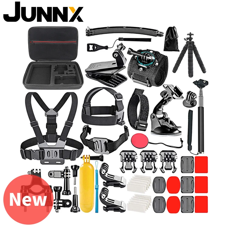 JUNNX New 50 in 1 Black Action Camara Accesorios Set Kit Go Pro Camera Accessories for Gopro Hero Max 10 9 8 7 6 5 4 3