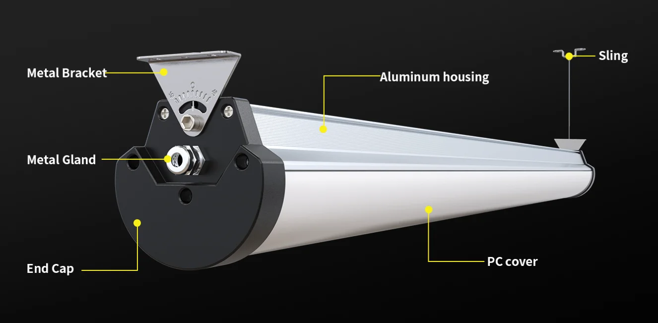 TUBU Tri-proof light supermarket 130lm linear low bay fixture with dimming and emergency