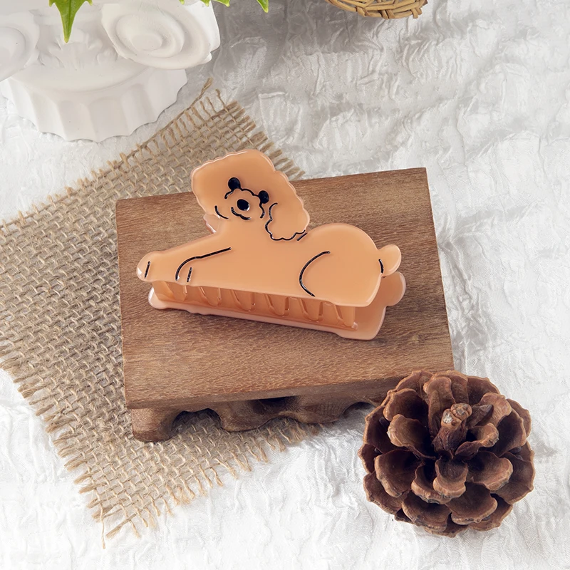 Custom brown animals claw clips poodle dogs hair claw recycled plastic cellulose acetate hair clawclip