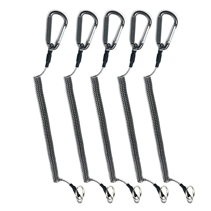 Spring Stretch Keychain Elastic Spring Rope Key Ring Metal Carabiner For Outdoor