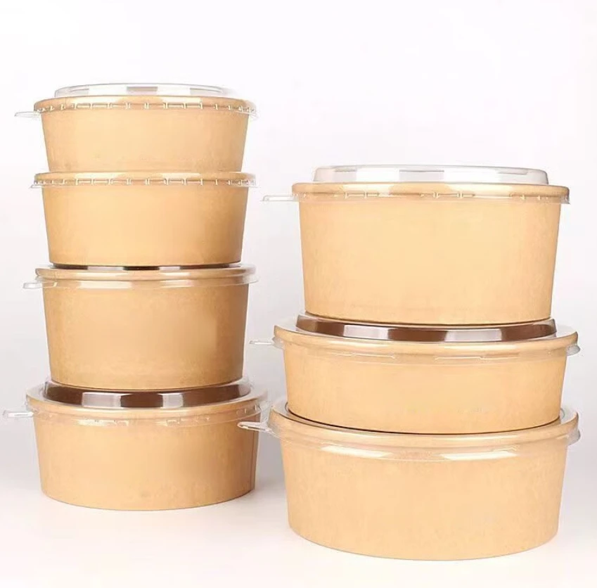 ebelee Food Packaging Cup Custom logo disposable paper salad soup bowls kraft paper container White takeaway Bowl with lids