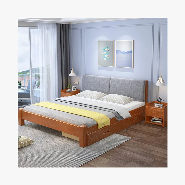 Latest design hotel solid wood double bed single beds for adults