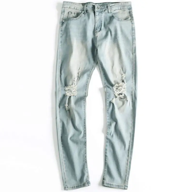 
Custom ripped broken distressed and vintage slim track mens denim jeans wholesale 