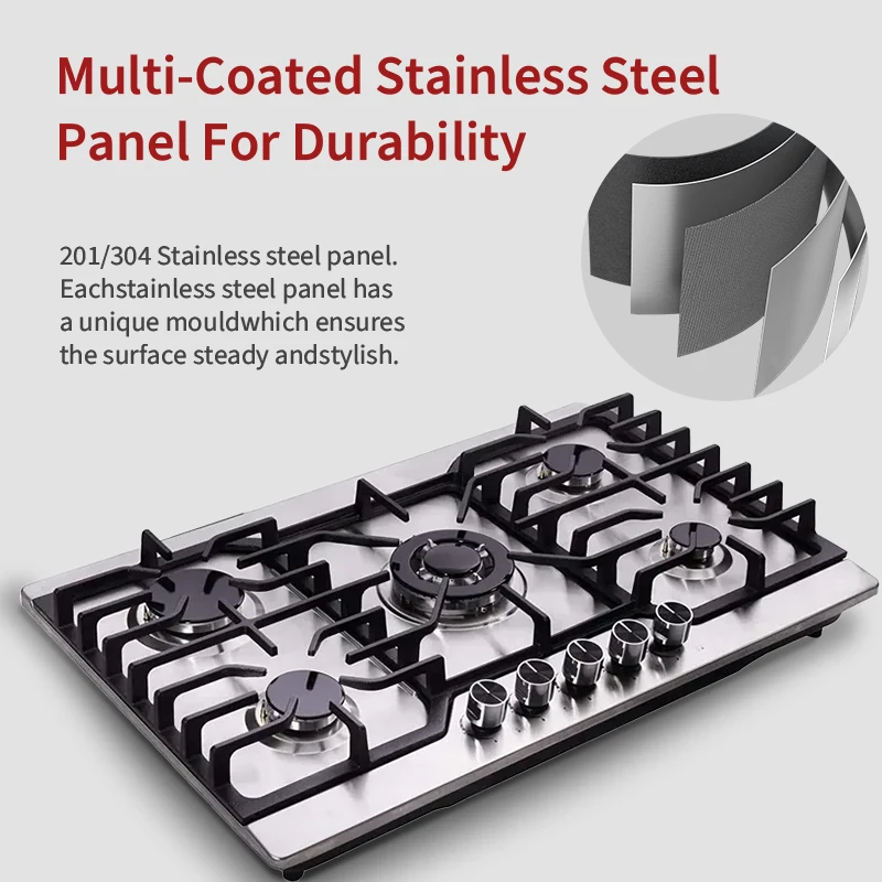 OEM design tempered glass various specifications gas stove 5 burner with CE certificate built in gas stove