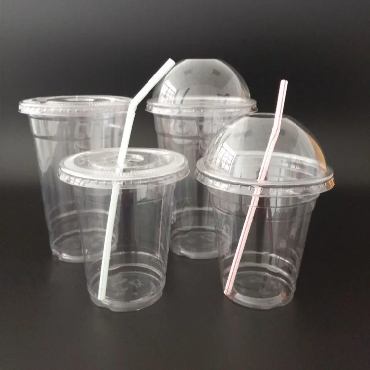 Custom printing logo 12oz 16oz 24oz clear cold drink pp pet pla disposable plastic cups with lids U-shaped boba bubble tea cup