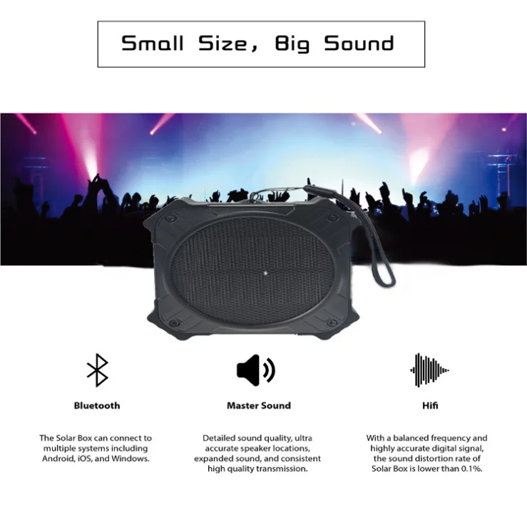 
New 2019 Trending Product Waterproof Wireless Solar 2000 mAh Rechargeable lithium-ion battery Portable Bluetooth Speaker 