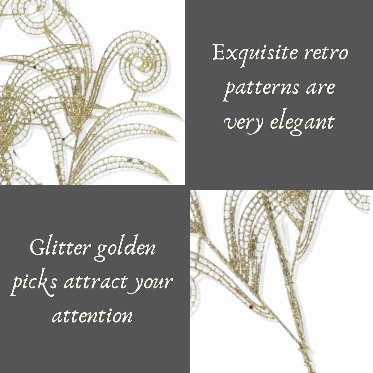 Artificial Xmas Tree Stems Glittered Picks Gold Glitter Swirl Spray Christmas Tree Sprays and Picks