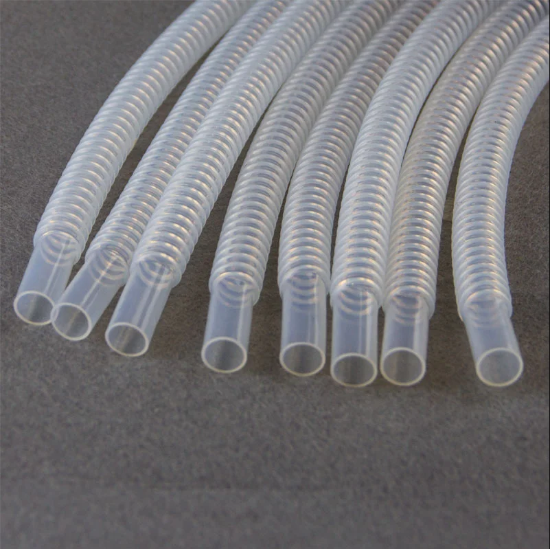 PTFE corrugated tube 4mm ID. x 6mm OD. semi-clear white ptfe convoluted tube