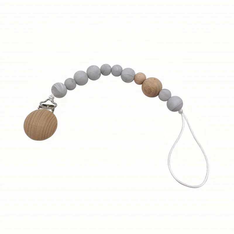 100% Food Grade Silicone Baby Pacifier Clip Beads Chain With Durable Nylon Rope Pacifier clips for baby