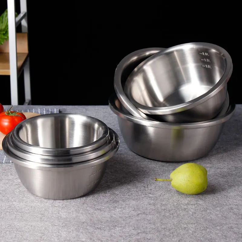 
Deep Heavy Duty 304 Stainless Steel Mixing Bowls Metal Basin Metal Salad Bowl Stackable For Space Saving Storage 