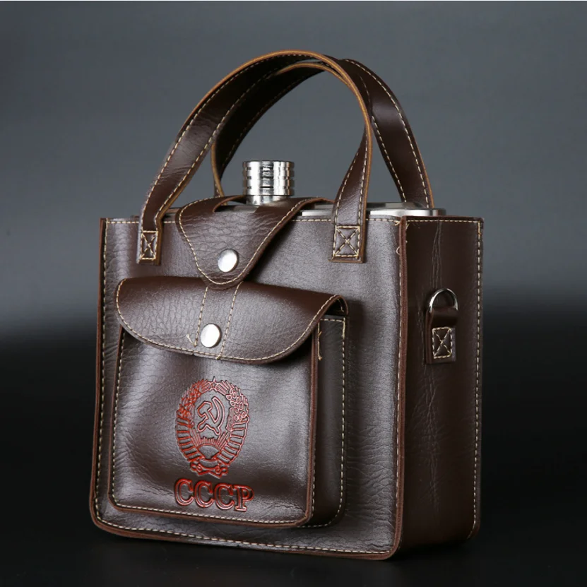 18oz 500ml large stainless steel hip flask with leather pouch