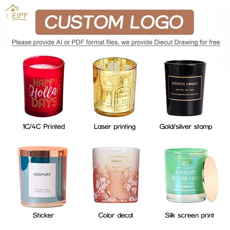 New Fashion Transparent 8oz 10oz Wide Mouth Glass Candle Jars with Custom Color Logo Box Labels for Home Wedding Decor