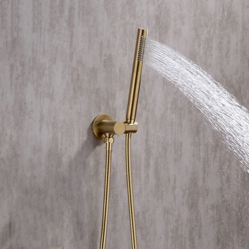 New Design Brass Wall Side Mounted 3 Hole With Sprayer Brushed Gold Bathtub Shower Faucet Set